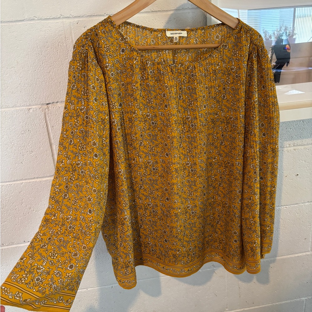 Max Studio Floral Yellow Top